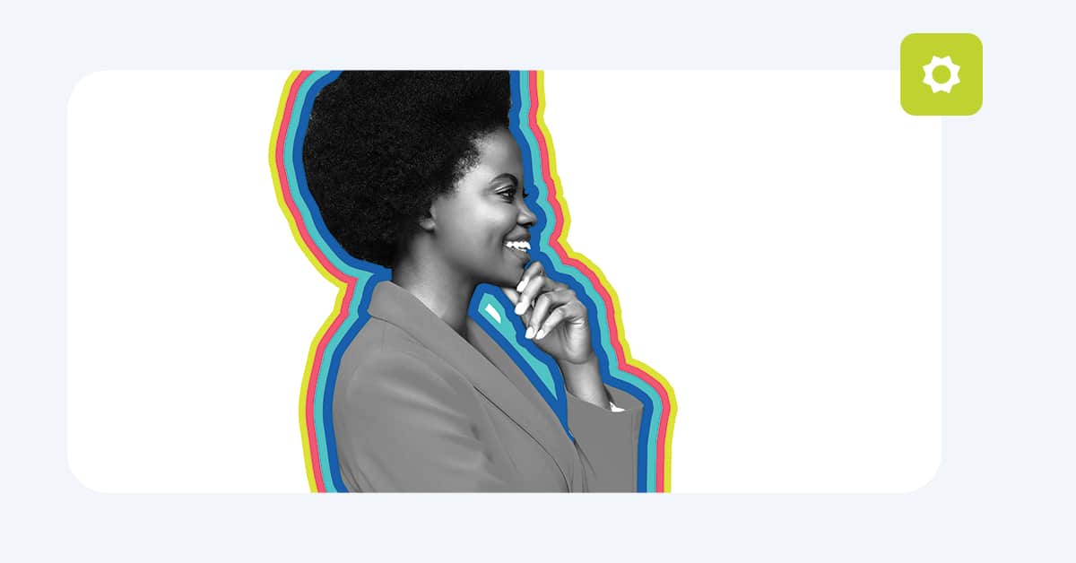 Woman ponders customer marketing.