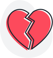 A cartoon heart broken down the middle.