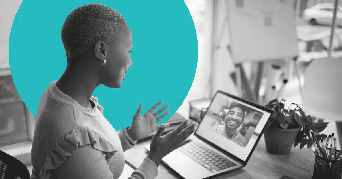 Woman discussing improving webinar engagement during while on a video call.