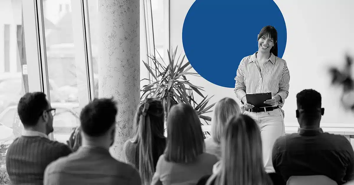 Woman explaining a lead nurturing program.