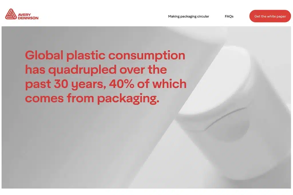 Screenshot of a manufacturing marketing example from Avery Dennison focused on sustainability. 