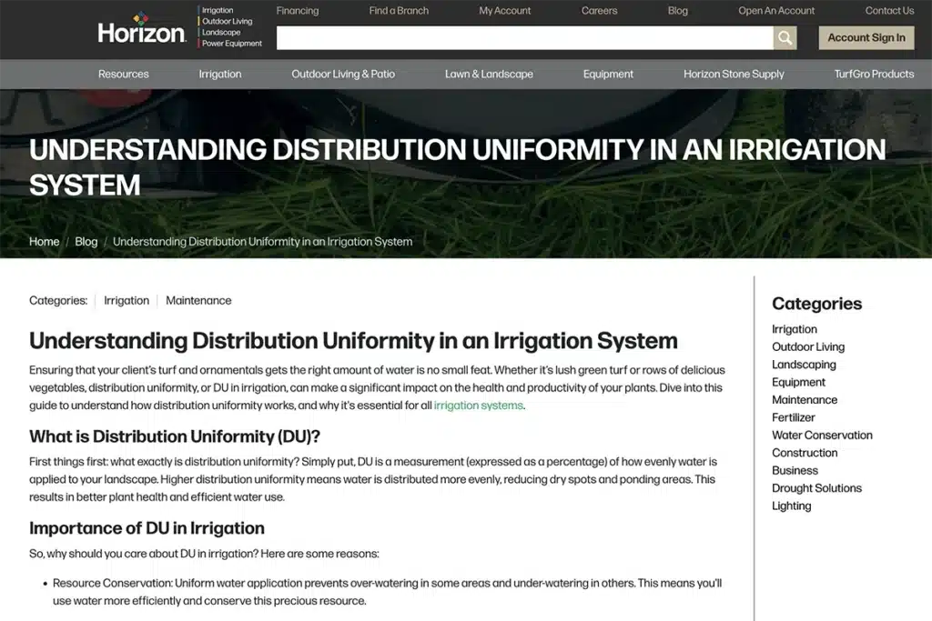 Screenshot of a manufacturing marketing example from Horizon Distributors showing how they relate to their audience using jargon. 