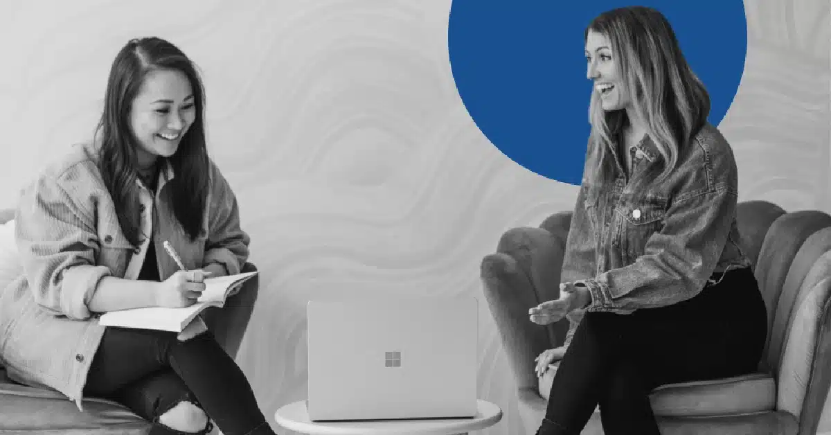 Two women planning a webinar.