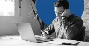 Man looks bored as he received an SMS marketing message.