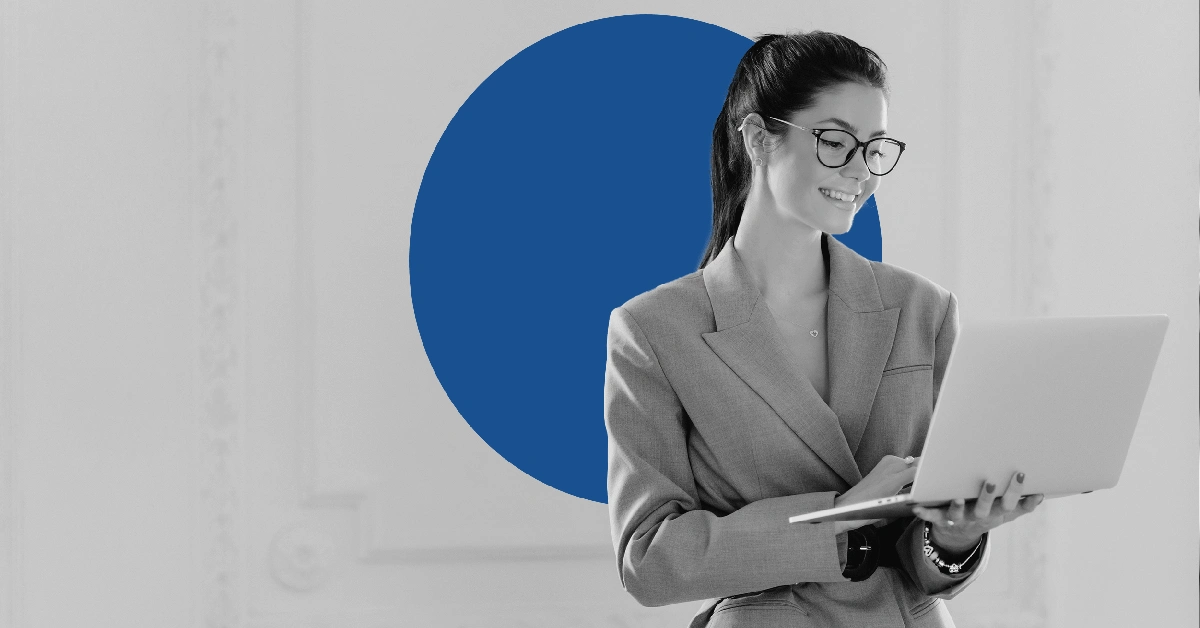 Excited woman engaging with video marketing.