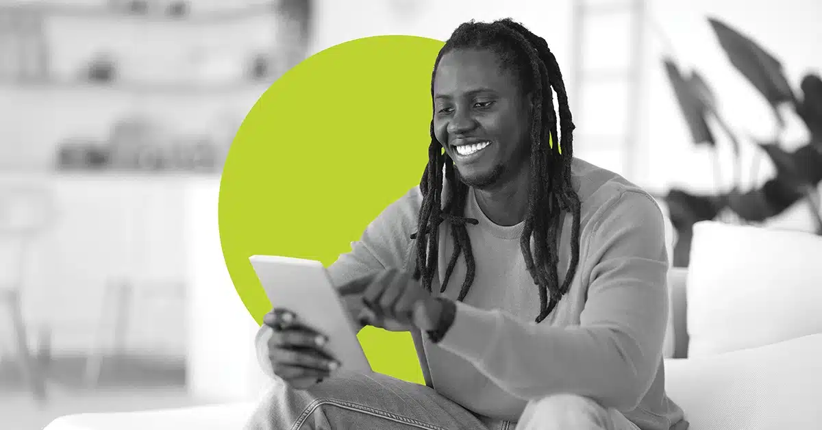 Man sending a welcome email to new client.