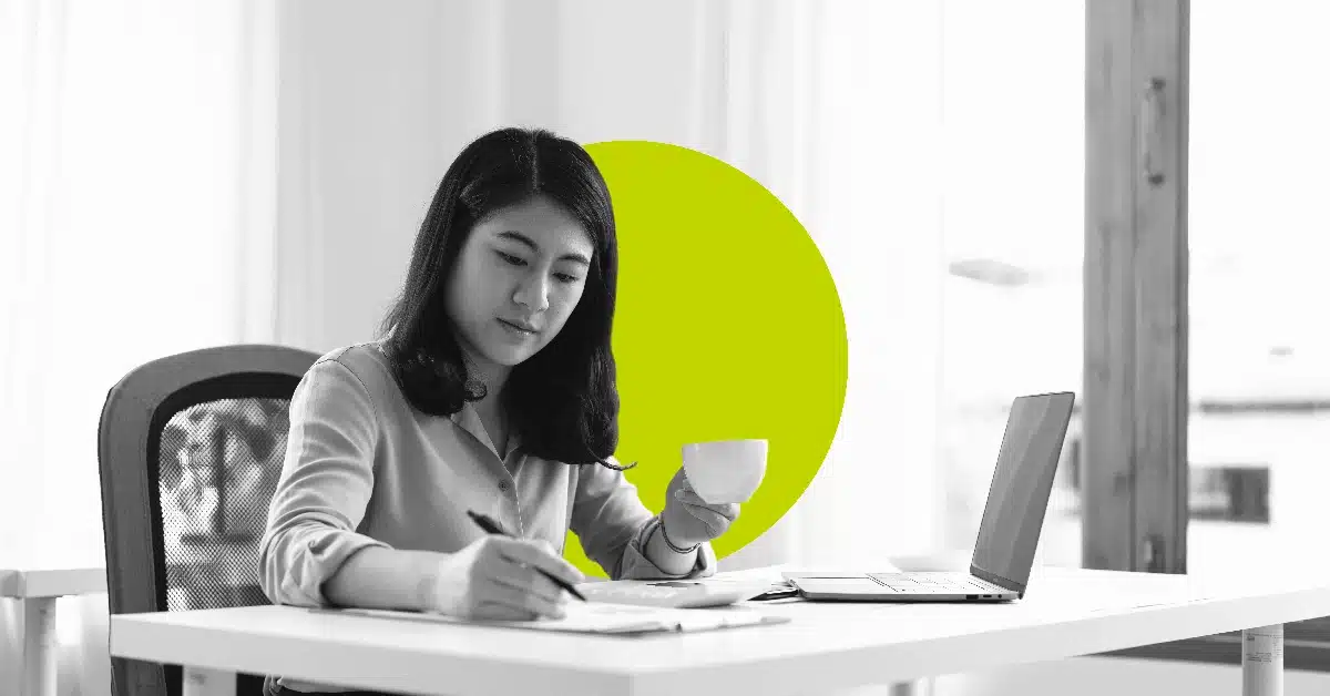 Woman writing headlines.